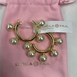 Sheila Fajl Shiny Gold Gio Hoops with Pearls